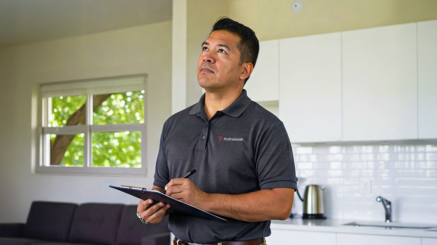Property manager conducting routine property inspection
