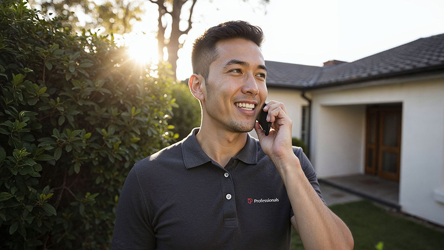 Property manager on cellphone